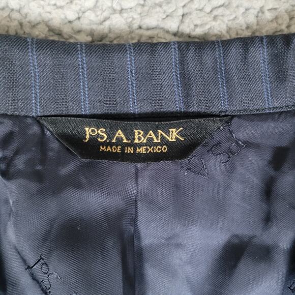 Jos A Bank Blazer Jacket 44L Black Blue Stripes Pinstripes Wool Work Office Suit - Picture 7 of 8